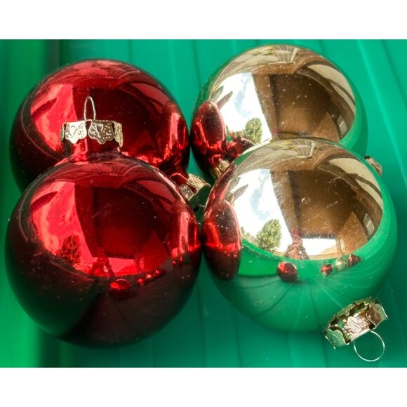 Set of 9 Metallic Shiny Gold & Red Christmas Glass Ornaments Ball-Shaped (READ) - Picture 4 of 8